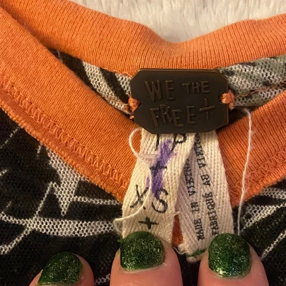 We The Free Black Green & Orange Floral Flowy Short Sleeve Top - Picture 2 of 6